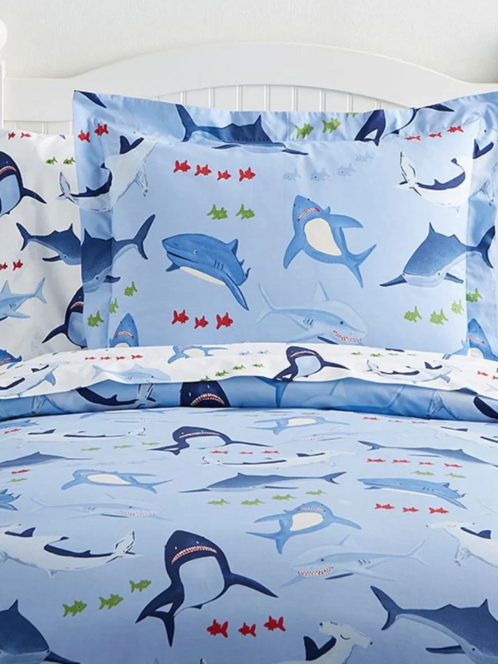 Pottery Barn Kids Shark Bite Queen Duvet Cover + 2 Pillow Cases